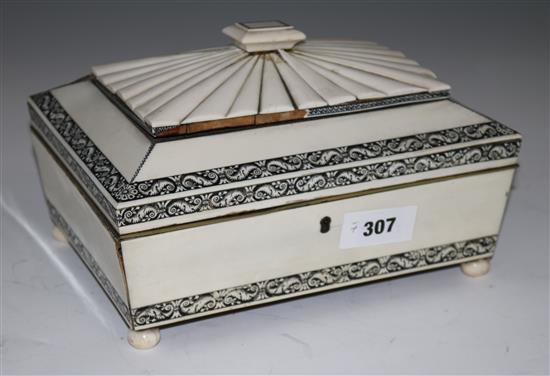 A Vizagapatam ivory work box, 27cms